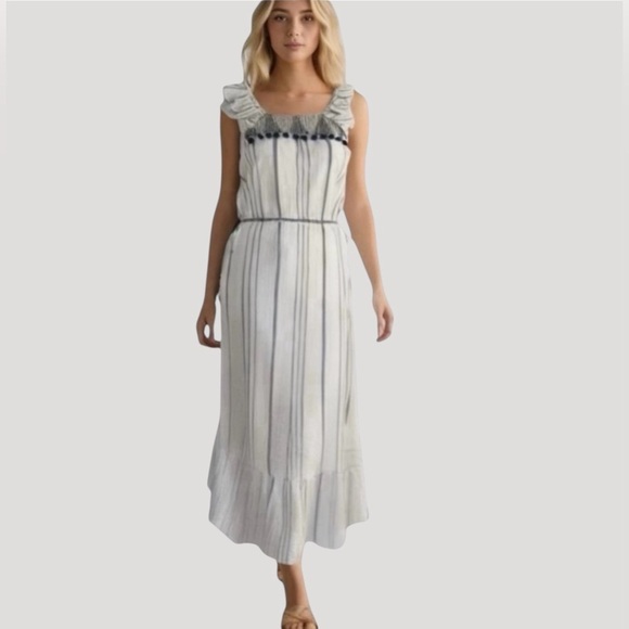SAYLOR Dresses & Skirts - Saylor Striped Pom Pom Gretchen Midi Dress Size Small